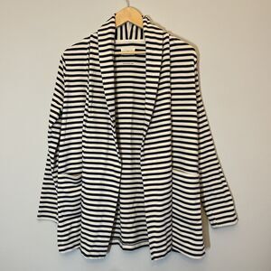Lou & Grey M Striped Cardigan Nautical Coastal Classic Organic Cotton Pockets